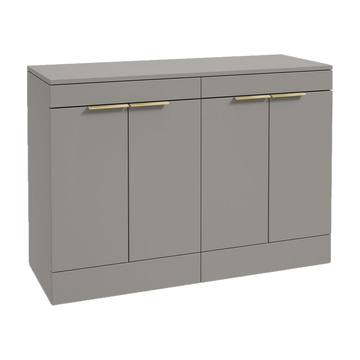 SONAS Stockholm 120cm floorstanding four door vanity unit in Matt Khaki with brushed gold handles