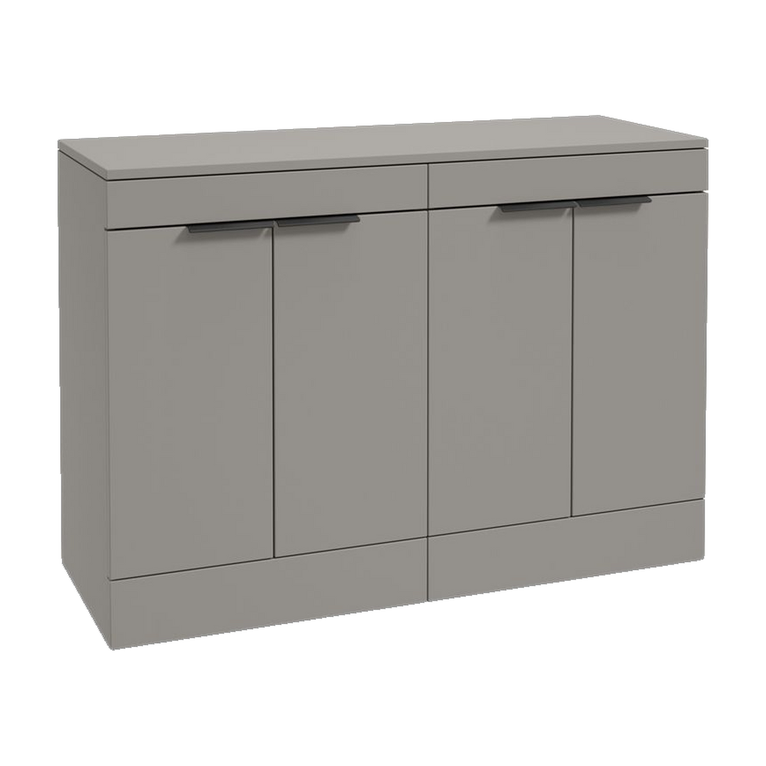 SONAS Stockholm 120cm floorstanding four door vanity unit in Matt Khaki with matt black handles