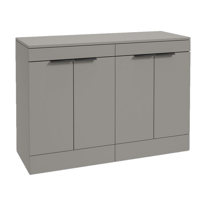 SONAS Stockholm 120cm floorstanding four door vanity unit in Matt Khaki with matt black handles