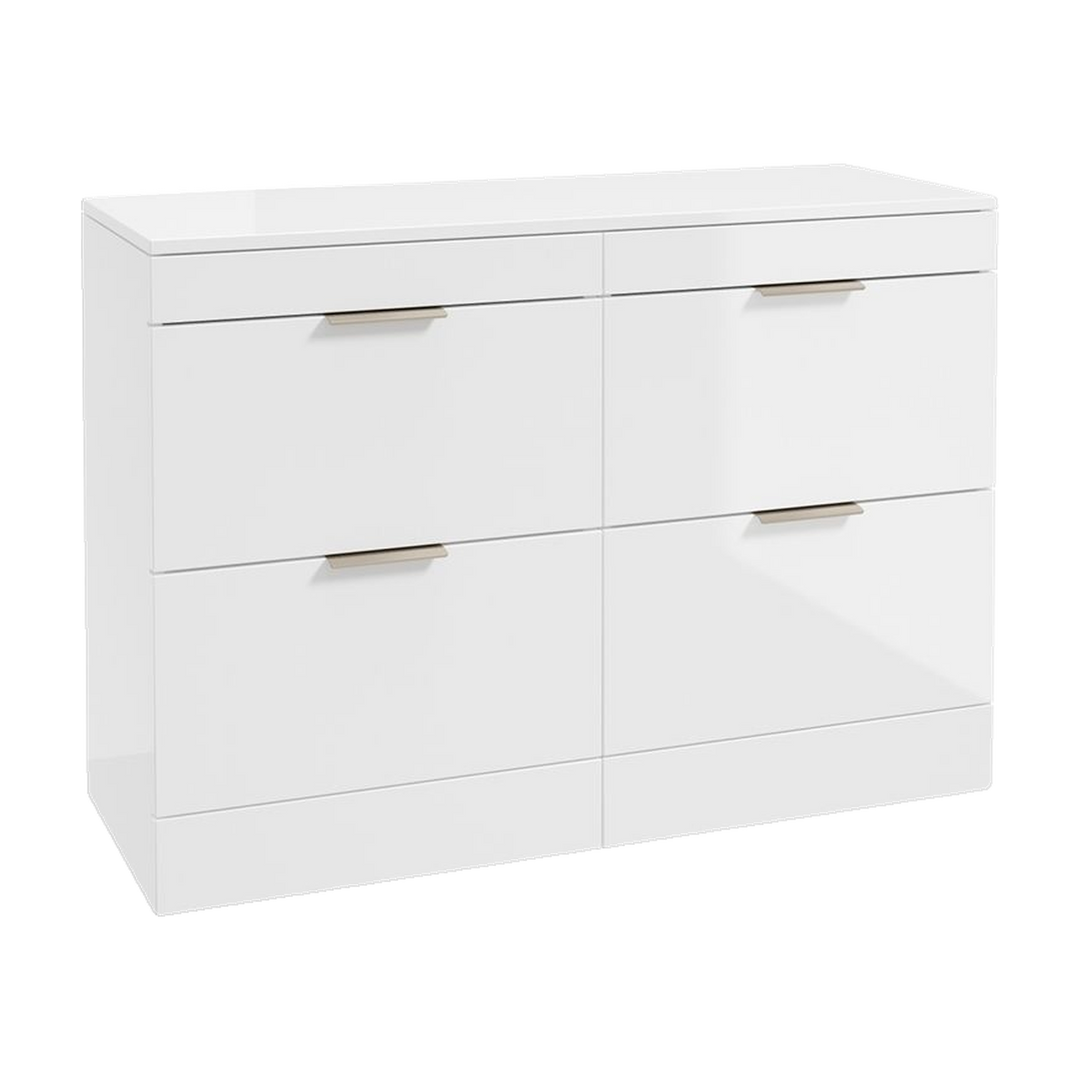 SONAS Stockholm 120cm floorstanding four drawer vanity unit in Gloss White with brushed nickel handles