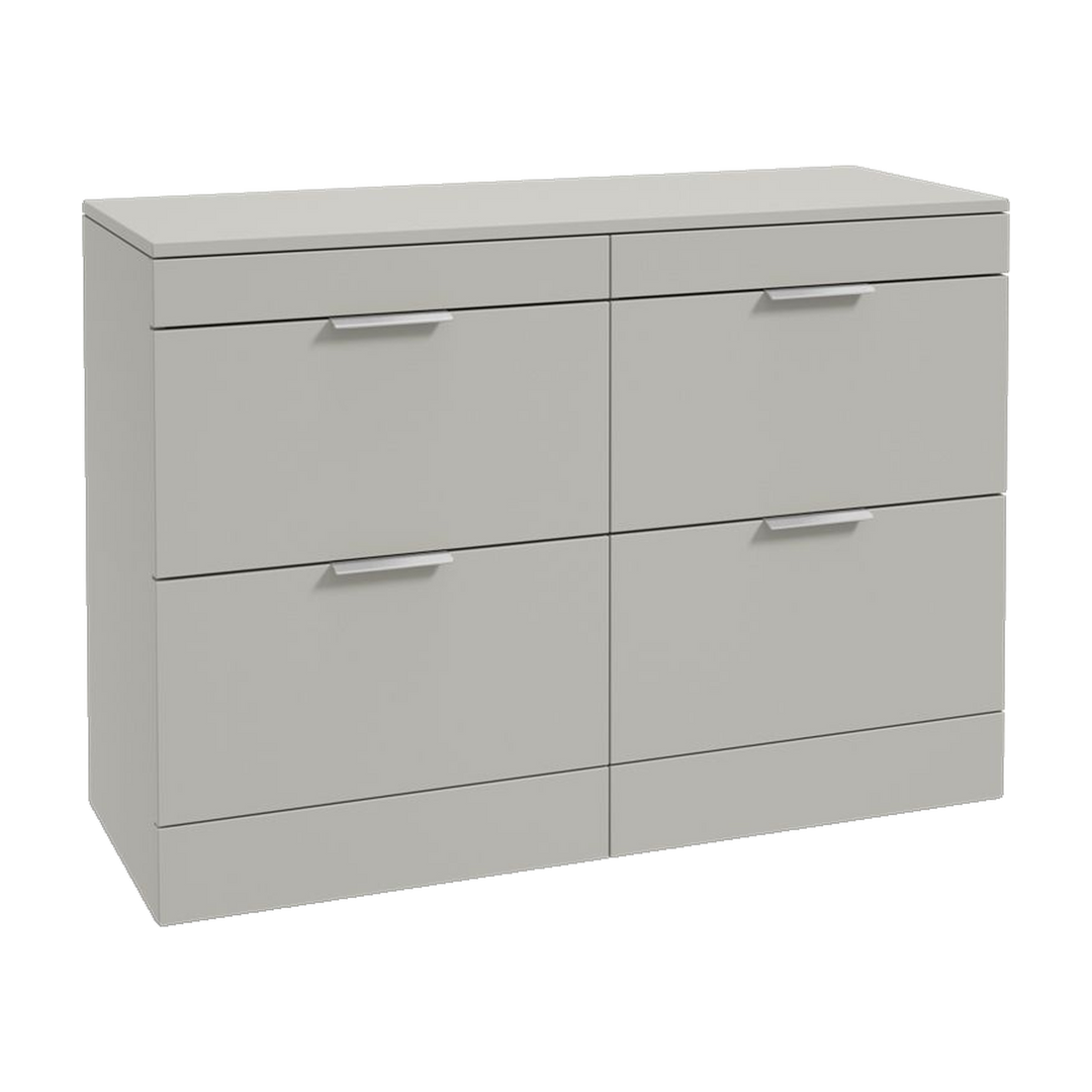 SONAS Stockholm 120cm floorstanding four drawer vanity unit in Matt Arctic Grey with brushed chrome handles