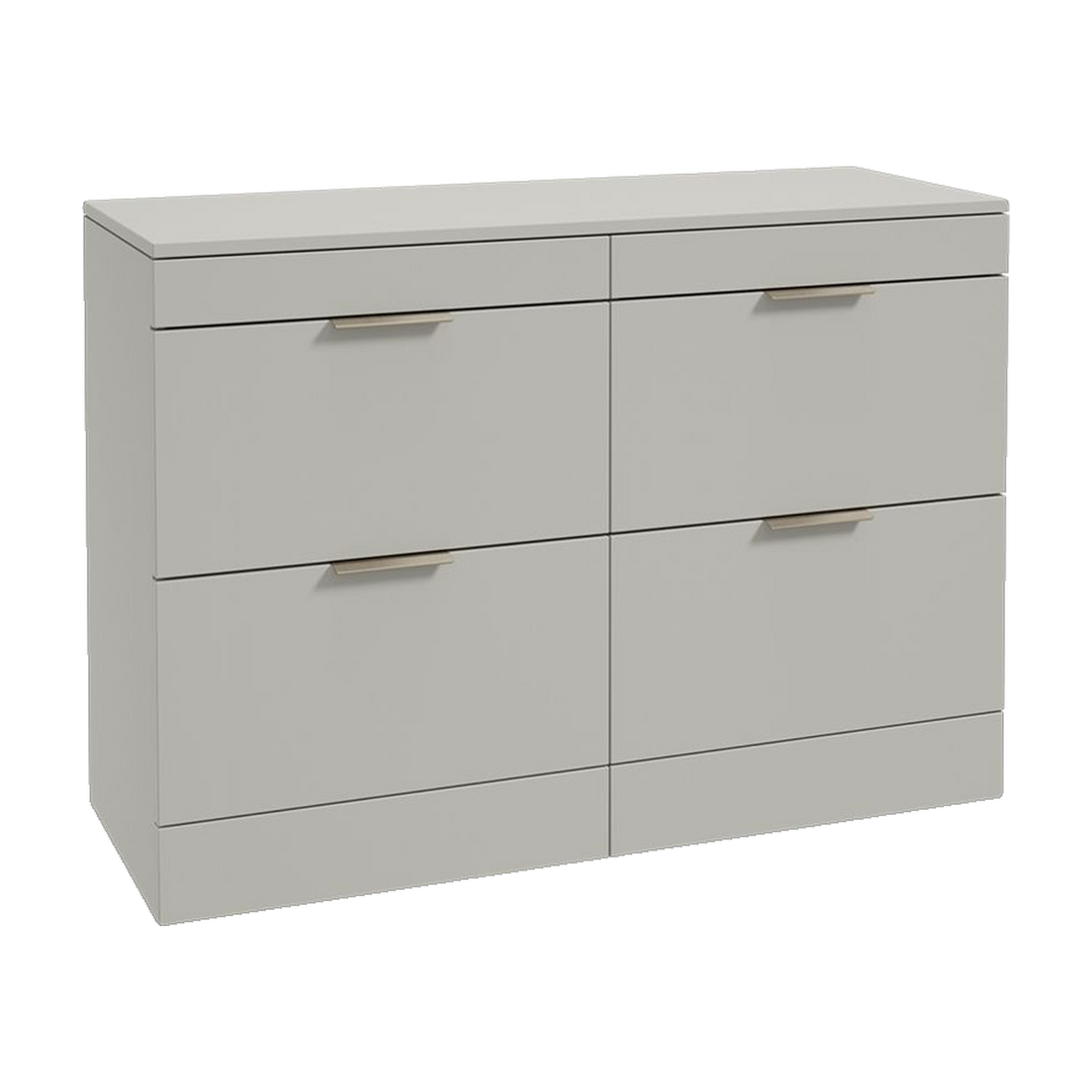 SONAS Stockholm 120cm floorstanding four drawer vanity unit in Matt Arctic Grey with brushed nickel handles
