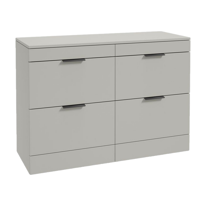 SONAS Stockholm 120cm floorstanding four drawer vanity unit in Matt Arctic Grey with matt black handles