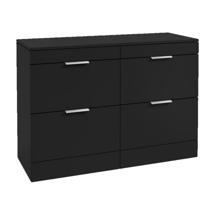 SONAS Stockholm 120cm floorstanding four drawer vanity unit in Matt Black with brushed chrome handles