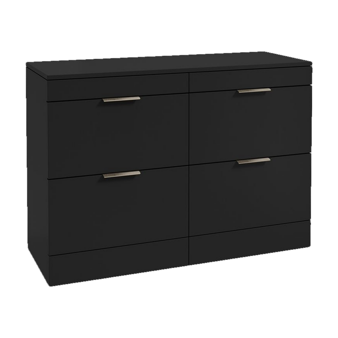 SONAS Stockholm 120cm floorstanding four drawer vanity unit in Matt Black with brushed nickel handles