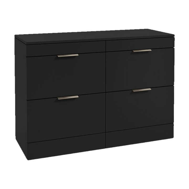 SONAS Stockholm 120cm floorstanding four drawer vanity unit in Matt Black with brushed nickel handles