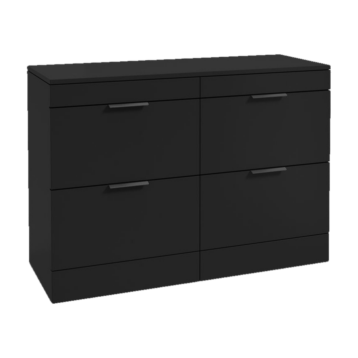 SONAS Stockholm 120cm floorstanding four drawer vanity unit in Matt Black with matt black handles