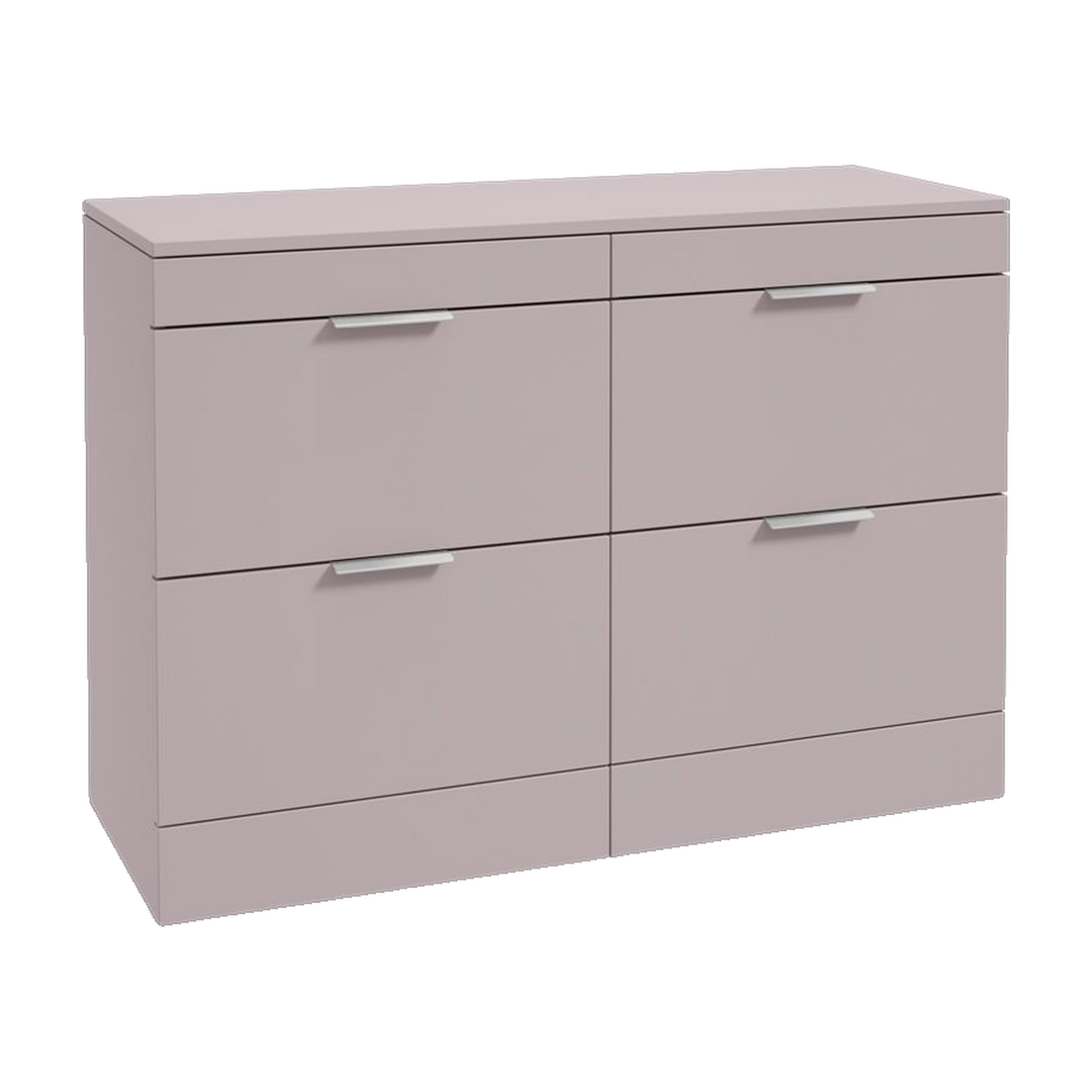 SONAS Stockholm 120cm floorstanding four drawer vanity unit in Matt Cashmere Pink with brushed chrome handles