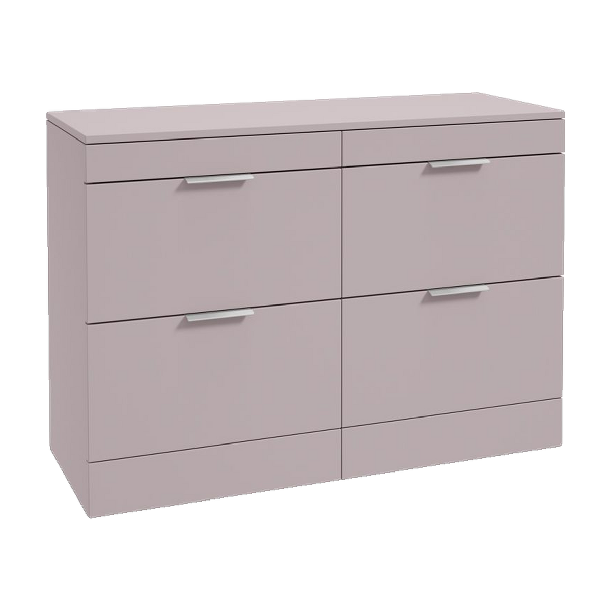 SONAS Stockholm 120cm floorstanding four drawer vanity unit in Matt Cashmere Pink with brushed chrome handles