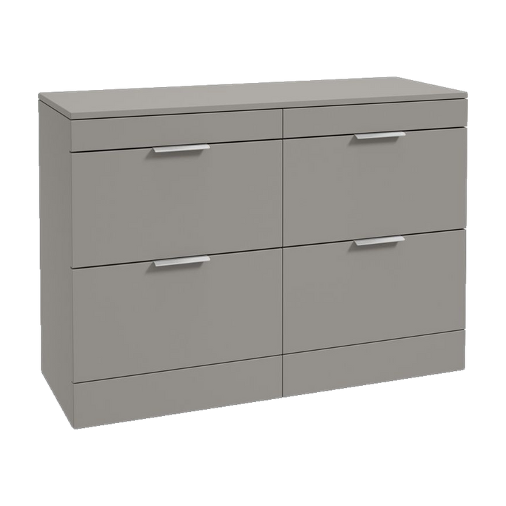 SONAS Stockholm 120cm floorstanding four drawer vanity unit in Matt Khaki with brushed chrome handles