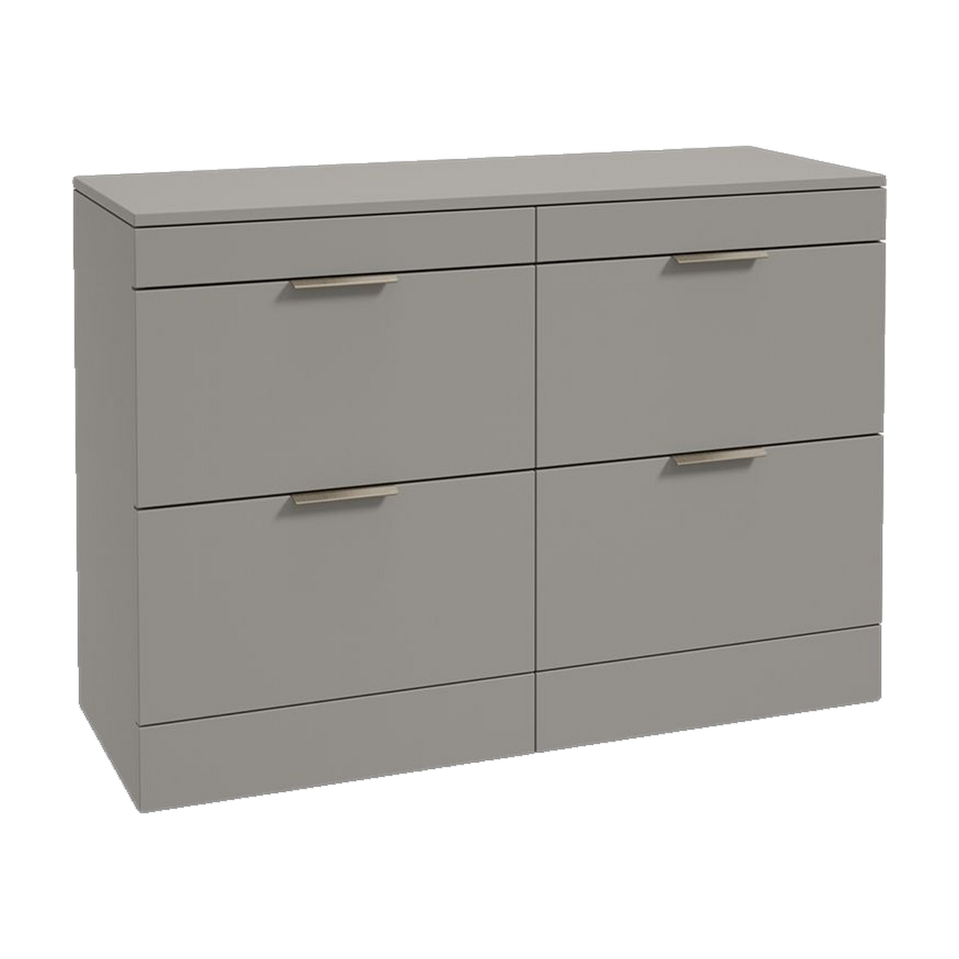 SONAS Stockholm 120cm floorstanding four drawer vanity unit in Matt Khaki with brushed nickel handles