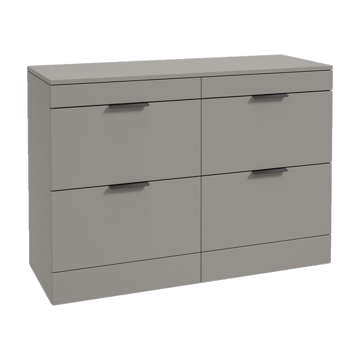 SONAS Stockholm 120cm floorstanding four drawer vanity unit in Matt Khaki with matt black handles