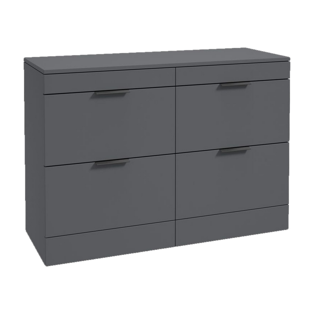 SONAS Stockholm 120cm floorstanding four drawer vanity unit in Matt Midnight Grey with matt black handles