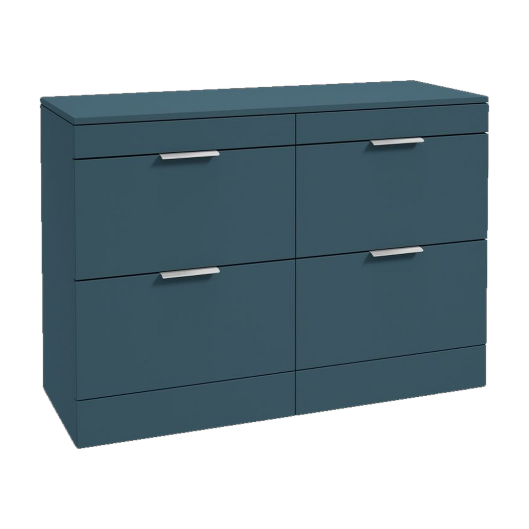 SONAS Stockholm 120cm floorstanding four drawer vanity unit in Matt Ocean Blue with brushed chrome handles