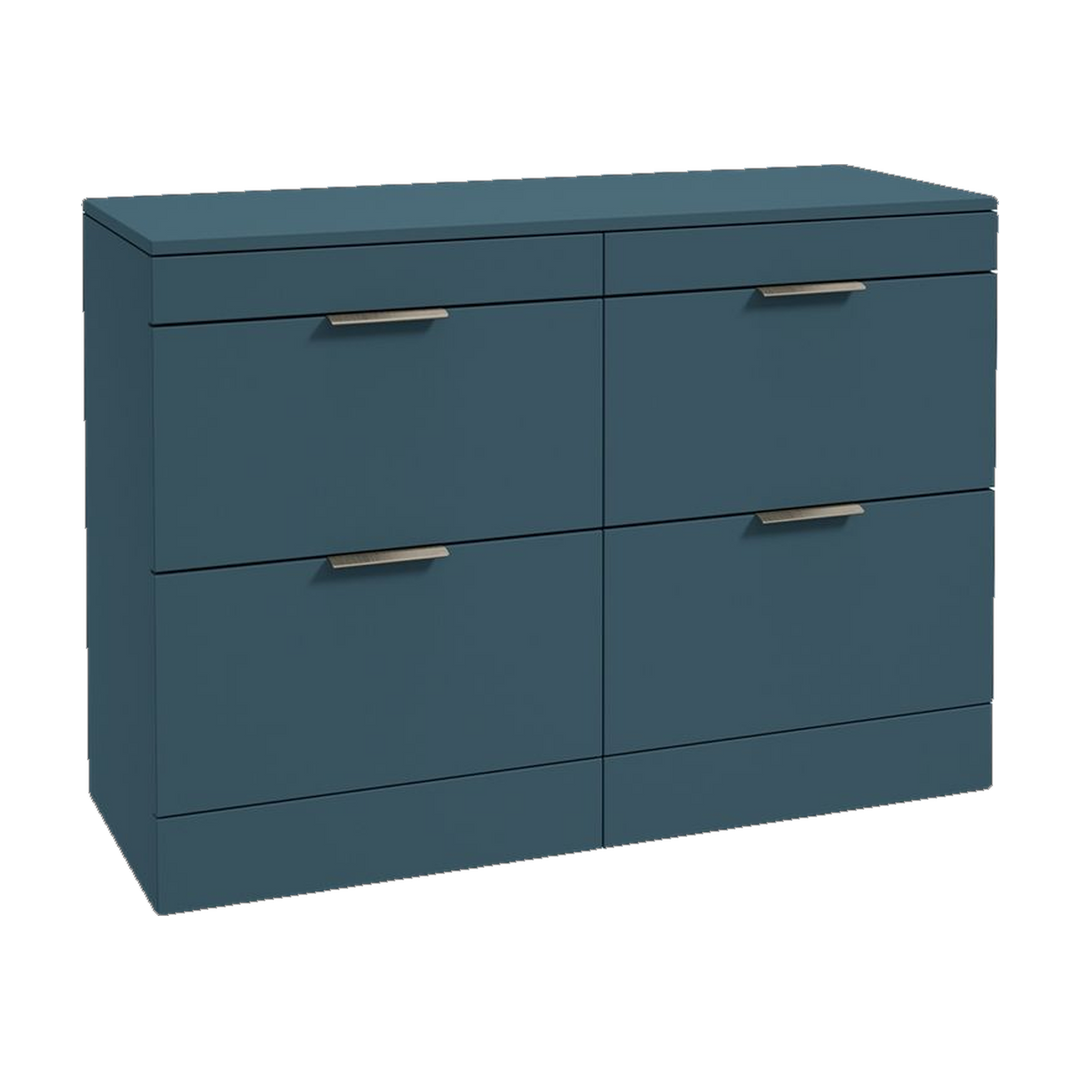 SONAS Stockholm 120cm floorstanding four drawer vanity unit in Matt Ocean Blue with brushed nickel handles