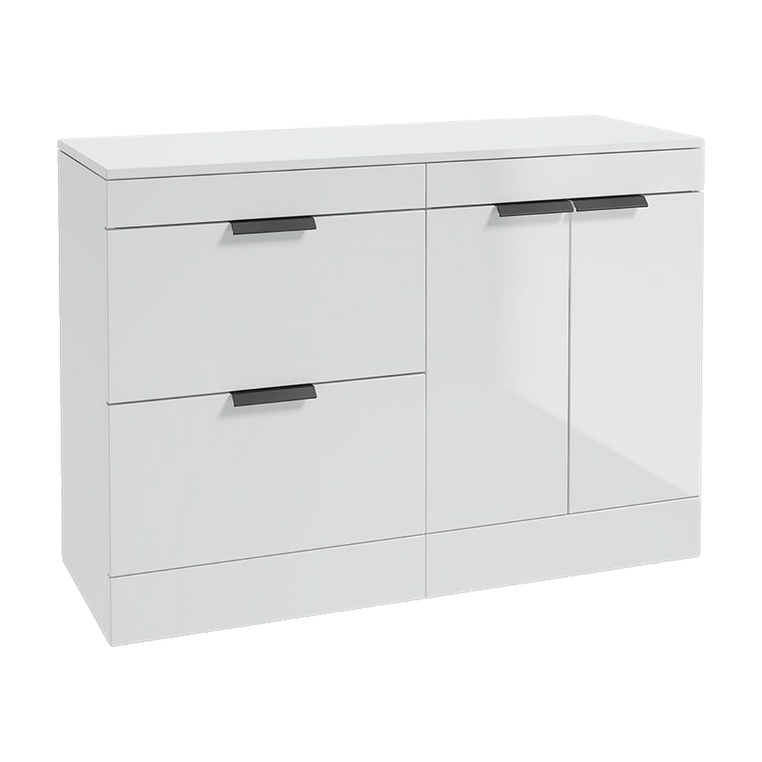 SONAS Stockholm 120cm floorstanding two drawer & two door vanity unit in Gloss White with matt black handles