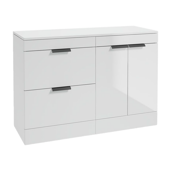 SONAS Stockholm 120cm floorstanding two drawer & two door vanity unit in Gloss White with matt black handles