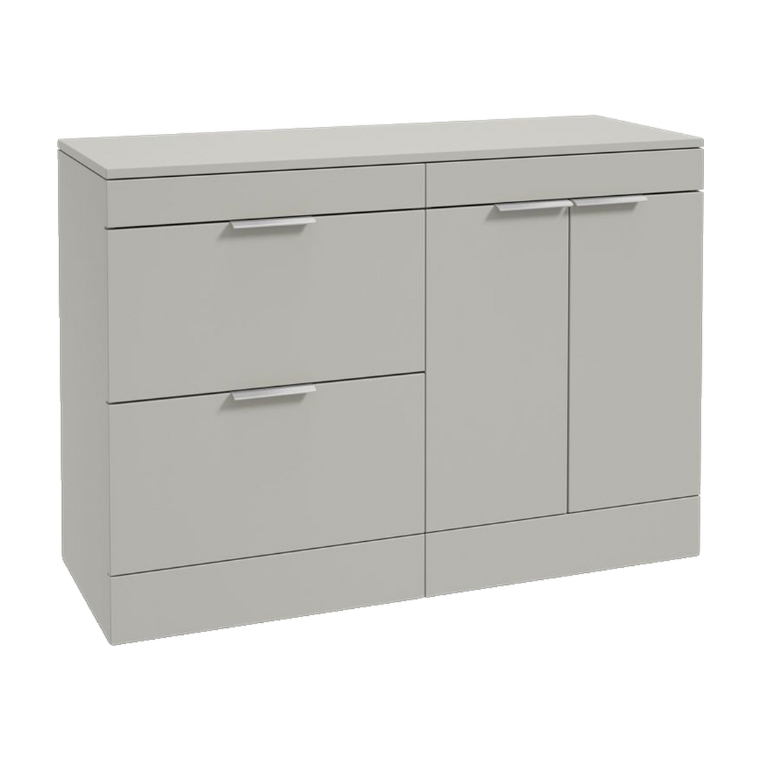 SONAS Stockholm 120cm floorstanding two drawer & two door vanity unit in Matt Arctic Grey with brushed chrome handles