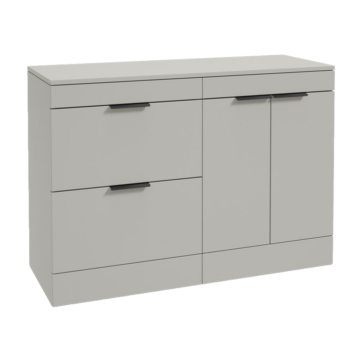 SONAS Stockholm 120cm floorstanding two drawer & two door vanity unit in Matt Arctic Grey with matt black handles