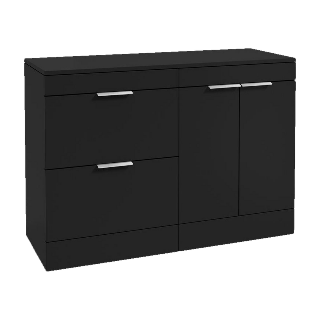 SONAS Stockholm 120cm floorstanding two drawer & two door vanity unit in Matt Black with brushed chrome handles