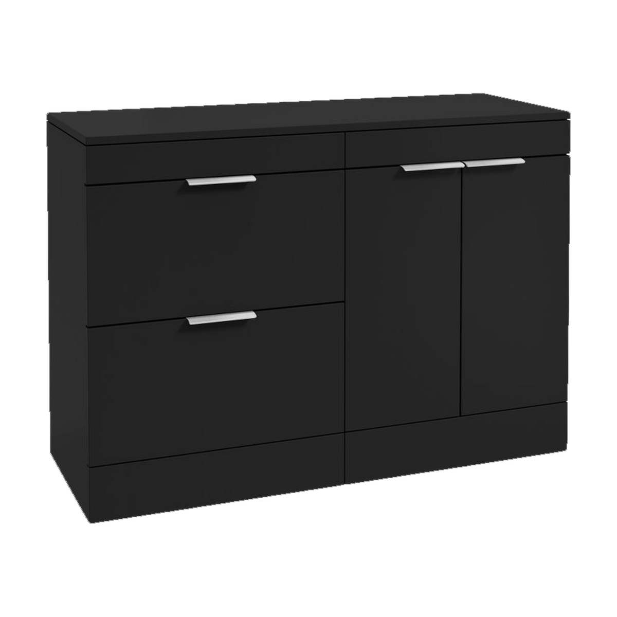 SONAS Stockholm 120cm floorstanding two drawer & two door vanity unit in Matt Black with brushed chrome handles