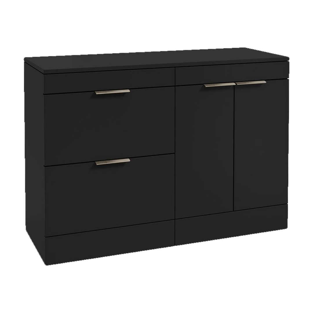 SONAS Stockholm 120cm floorstanding two drawer & two door vanity unit in Matt Black with brushed nickel handles