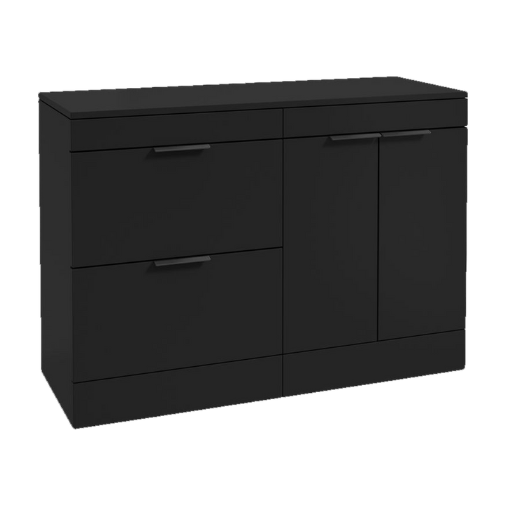 SONAS Stockholm 120cm floorstanding two drawer & two door vanity unit in Matt Black with matt black handles