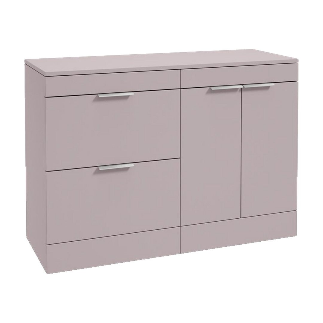 SONAS Stockholm 120cm floorstanding two drawer & two door vanity unit in Matt Cashmere Pink with brushed chrome handles