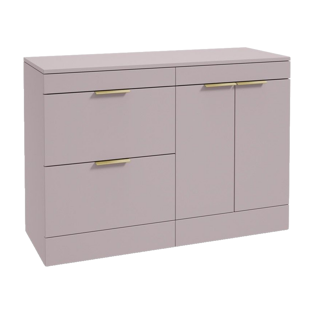 SONAS Stockholm 120cm floorstanding two drawer & two door vanity unit in Matt Cashmere Pink with brushed gold handles
