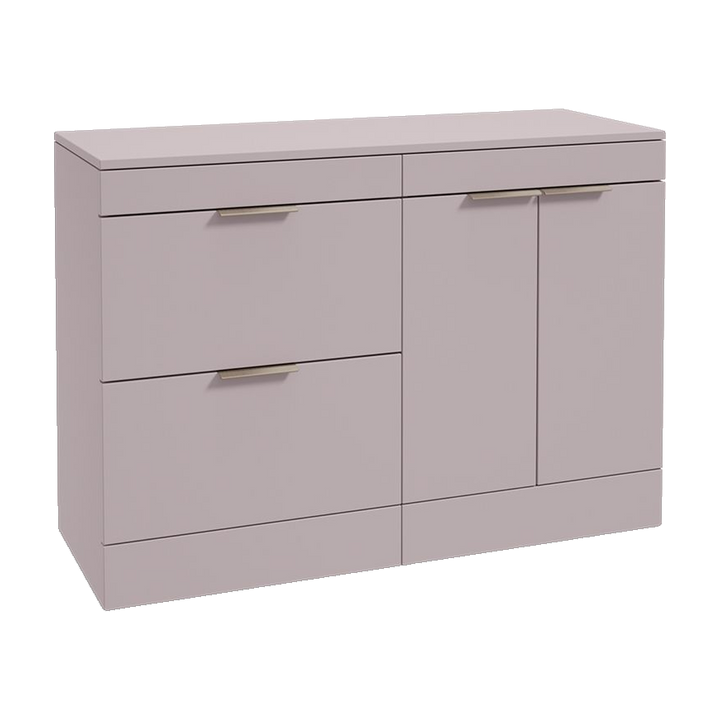 SONAS Stockholm 120cm floorstanding two drawer & two door vanity unit in Matt Cashmere Pink with brushed nickel handles