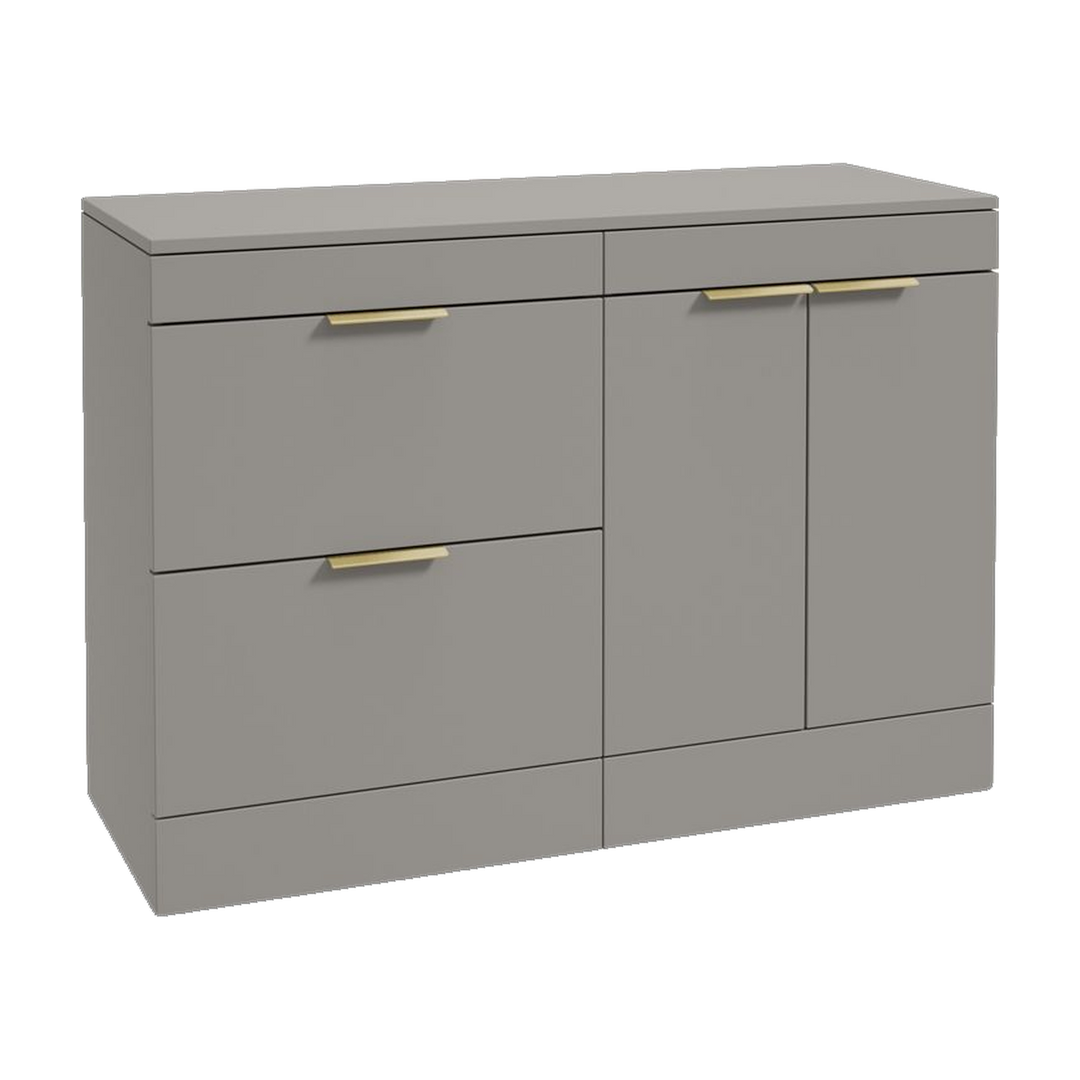 SONAS Stockholm 120cm floorstanding two drawer & two door vanity unit in Matt Khaki with brushed gold handles