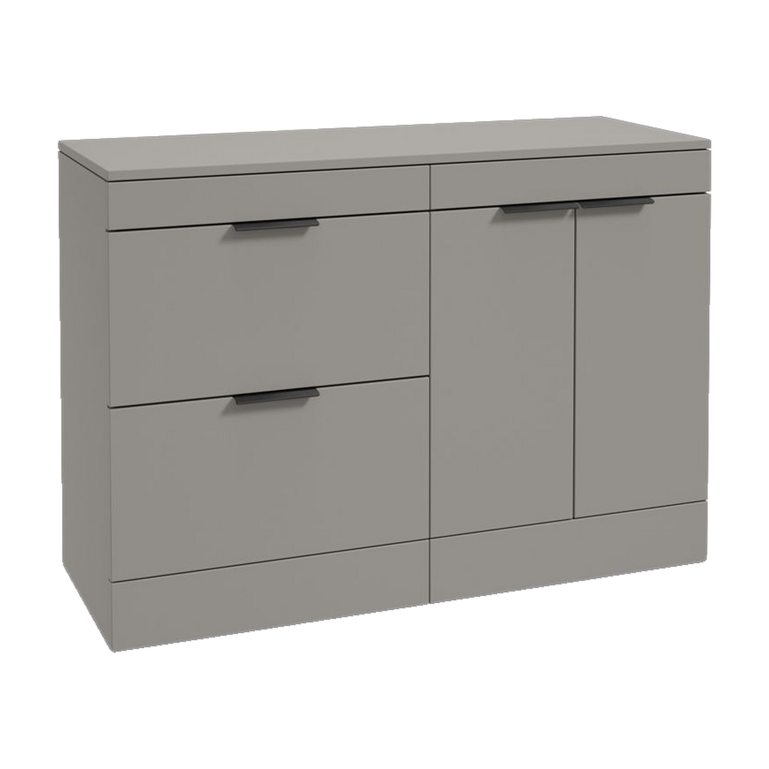 SONAS Stockholm 120cm floorstanding two drawer & two door vanity unit in Matt Khaki with matt black handles