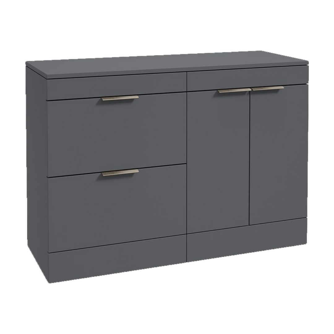 SONAS Stockholm 120cm floorstanding two drawer & two door vanity unit in Matt Midnight Grey with brushed nickel handles