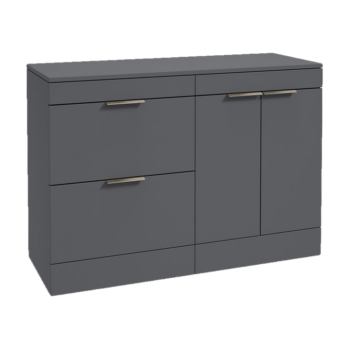 SONAS Stockholm 120cm floorstanding two drawer & two door vanity unit in Matt Midnight Grey with brushed nickel handles