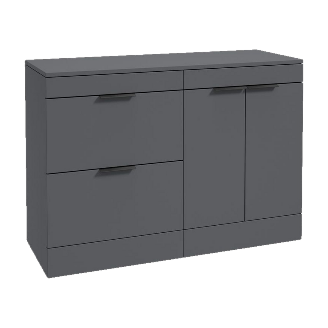 SONAS Stockholm 120cm floorstanding two drawer & two door vanity unit in Matt Midnight Grey with matt black handles