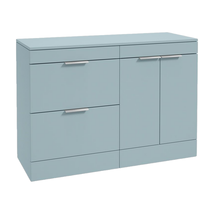 SONAS Stockholm 120cm floorstanding two drawer & two door vanity unit in Matt Morning Sky Blue with brushed chrome handles