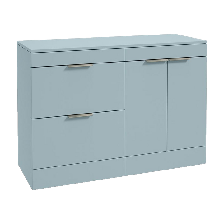 SONAS Stockholm 120cm floorstanding two drawer & two door vanity unit in Matt Morning Sky Blue with brushed nickel handles