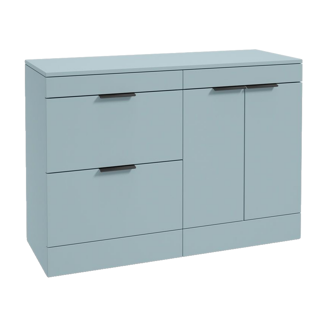 SONAS Stockholm 120cm floorstanding two drawer & two door vanity unit in Matt Morning Sky Blue with matt black handles