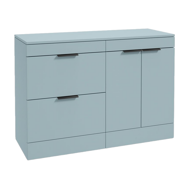 SONAS Stockholm 120cm floorstanding two drawer & two door vanity unit in Matt Morning Sky Blue with matt black handles