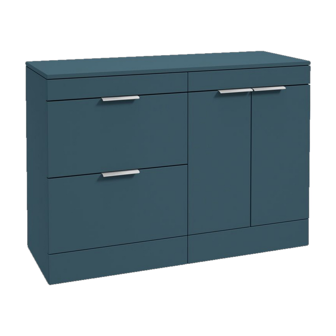 SONAS Stockholm 120cm floorstanding two drawer & two door vanity unit in Matt Ocean Blue with brushed chrome handles