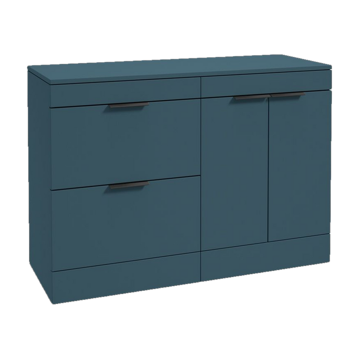 SONAS Stockholm 120cm floorstanding two drawer & two door vanity unit in Matt Ocean Blue with matt black handles