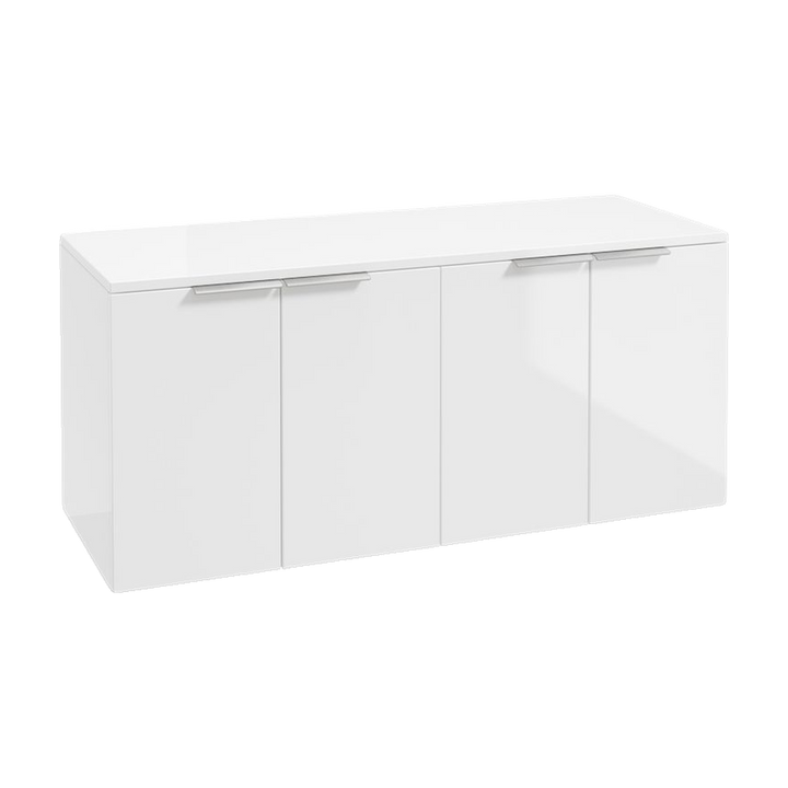 SONAS Stockholm 120cm wall hung four door vanity unit in Gloss White with brushed chrome handles