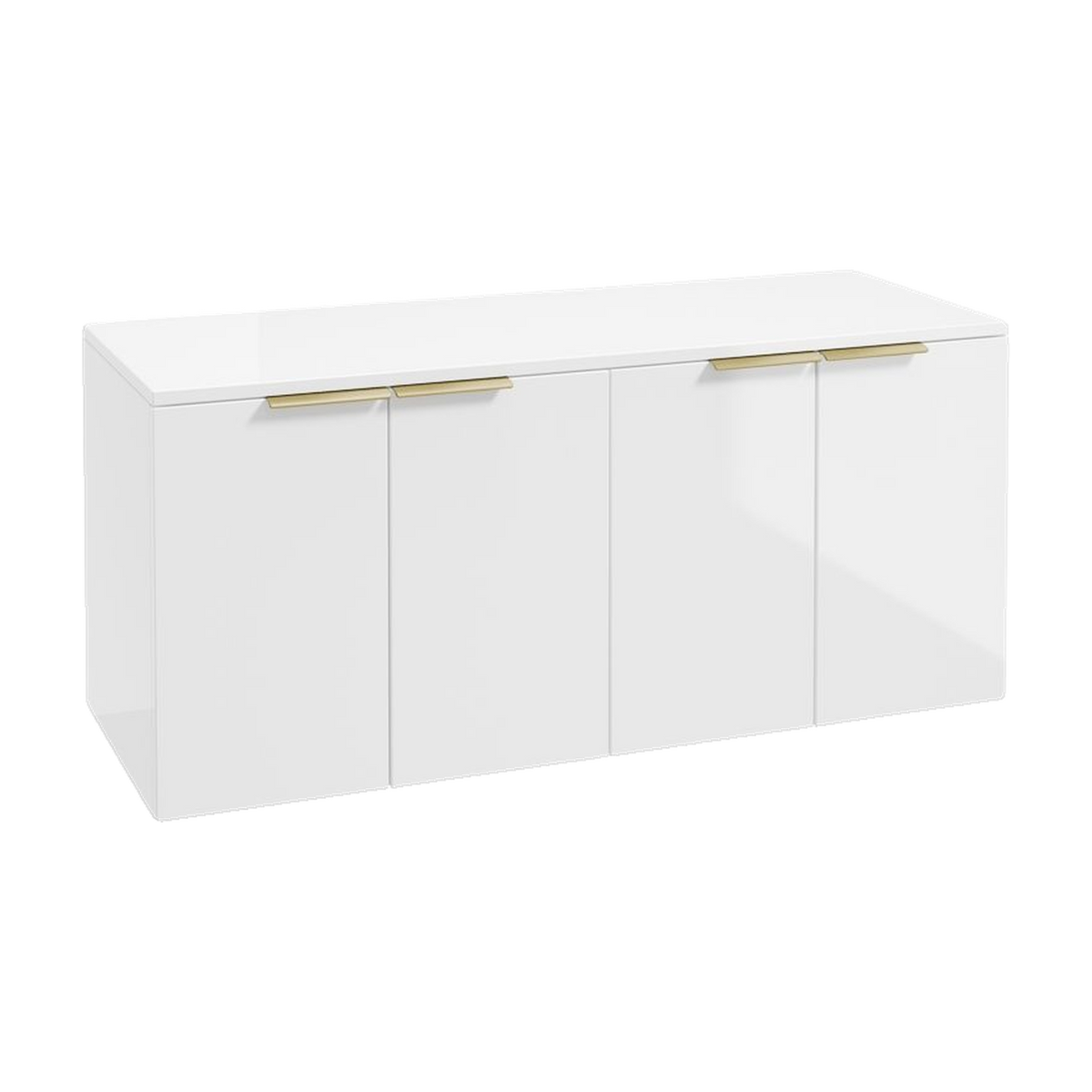 SONAS Stockholm 120cm wall hung four door vanity unit in Gloss White with brushed gold handles
