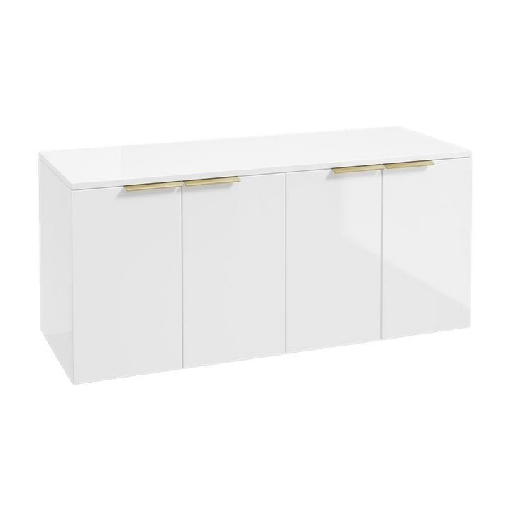 SONAS Stockholm 120cm wall hung four door vanity unit in Gloss White with brushed gold handles