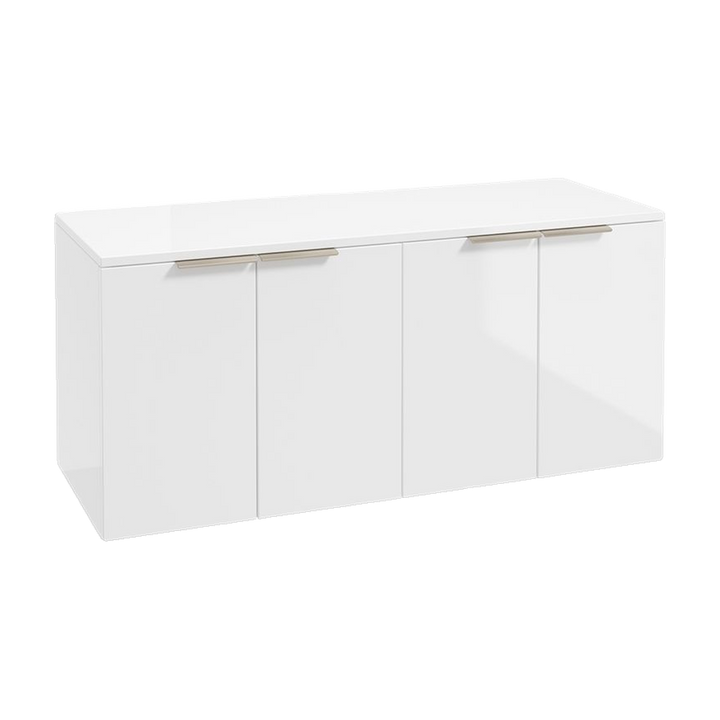SONAS Stockholm 120cm wall hung four door vanity unit in Gloss White with brushed nickel handles