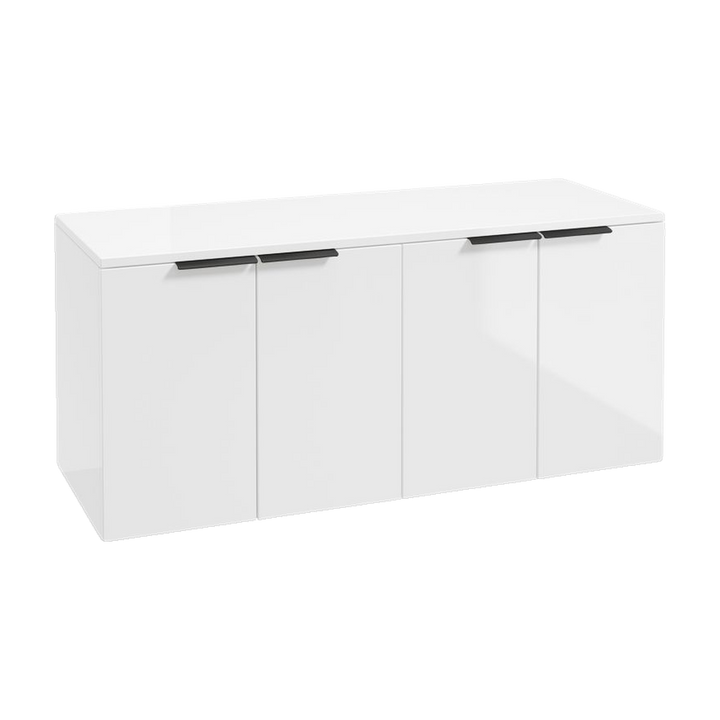 SONAS Stockholm 120cm wall hung four door vanity unit in Gloss White with matt black handles