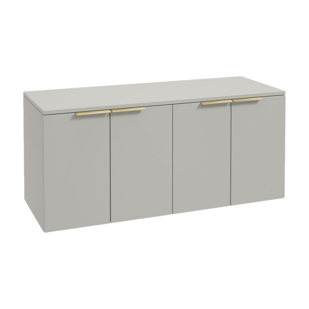 SONAS Stockholm 120cm wall hung four door vanity unit in Matt Arctic Grey with brushed gold handles