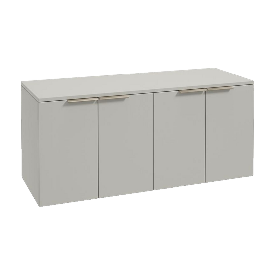 SONAS Stockholm 120cm wall hung four door vanity unit in Matt Arctic Grey with brushed nickel handles