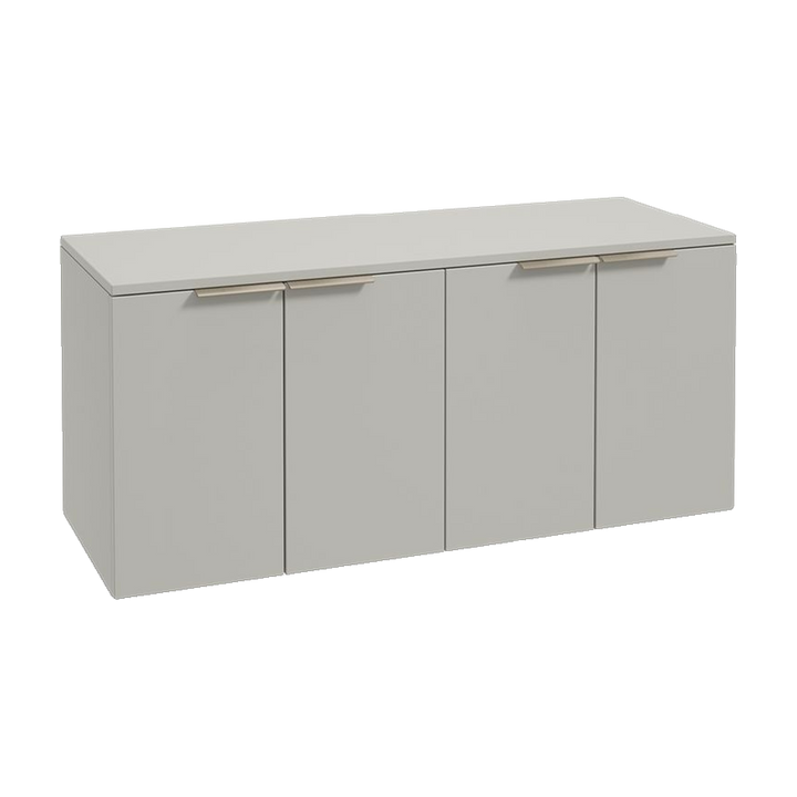 SONAS Stockholm 120cm wall hung four door vanity unit in Matt Arctic Grey with brushed nickel handles