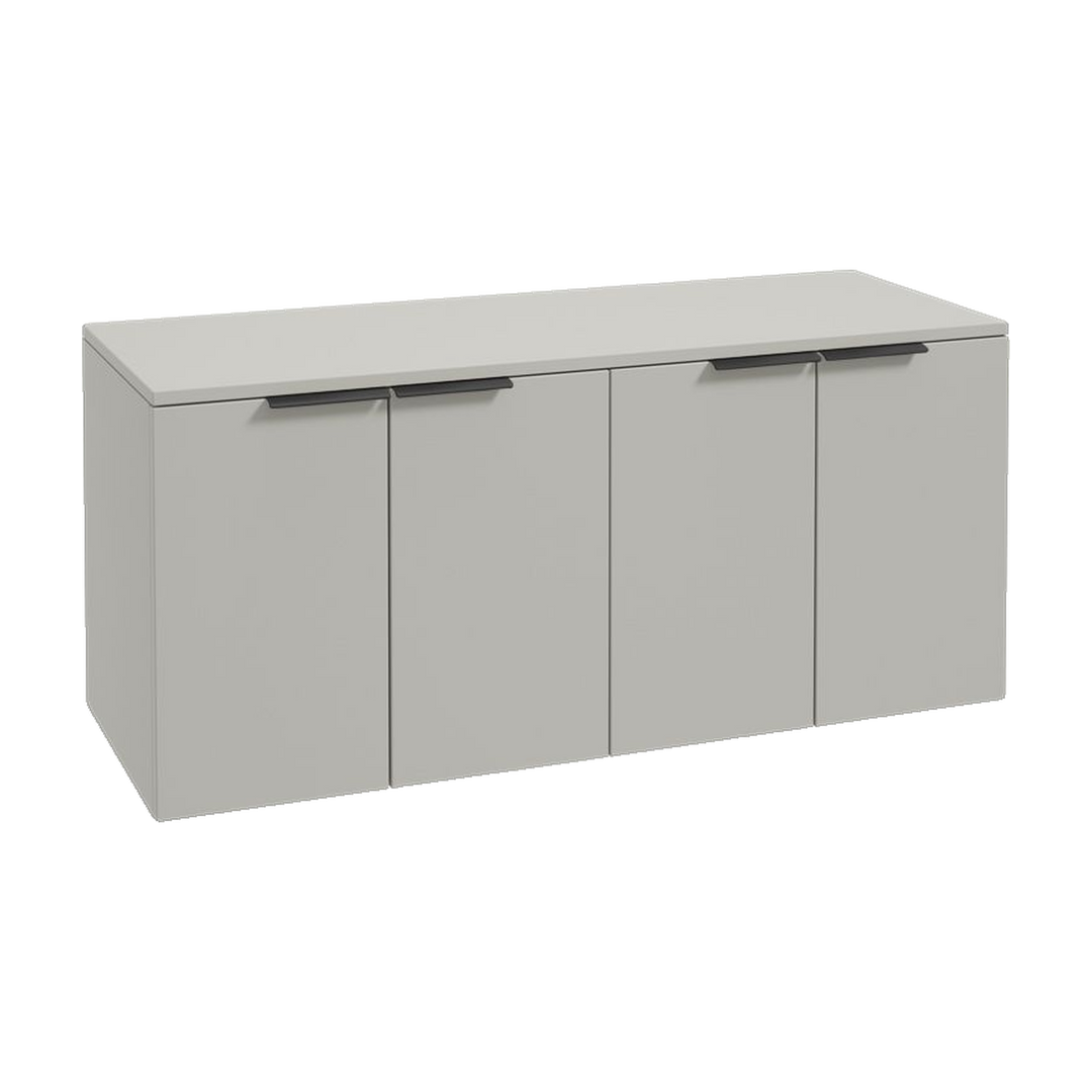 SONAS Stockholm 120cm wall hung four door vanity unit in Matt Arctic Grey with matt black handles